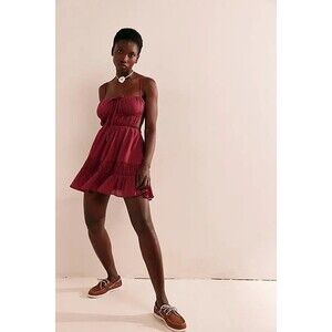 Free People Free -est Taking Sides Mini Dress Open Back Tiered Ruffle XL 286086